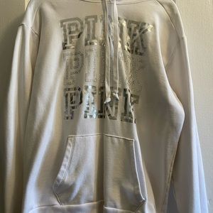 PINK White sweatshirt with rhinestones